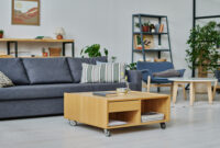 Modern living room with coffee table in the middle and comfortable sofa