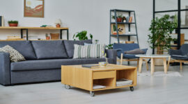 Modern living room with coffee table in the middle and comfortable sofa