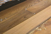 Renovation works. Close-up of installation of parquet and ceramic tile floor and heating cables for warm floor.
