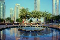"Dubai, Marina Walk fontain in the morning"