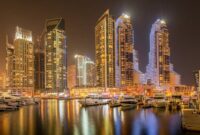 Dubai - JANUARY 10, 2015: Marina district on January 10 in UAE, Dubai. Marina district is popular residential area in Dubai