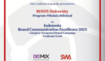 Brand Communication BINUS UNIVERSITY Raih Pengakuan dari Majalah MIX MarComm dari SWA Media Group Indonesia Brand Communication Excellence